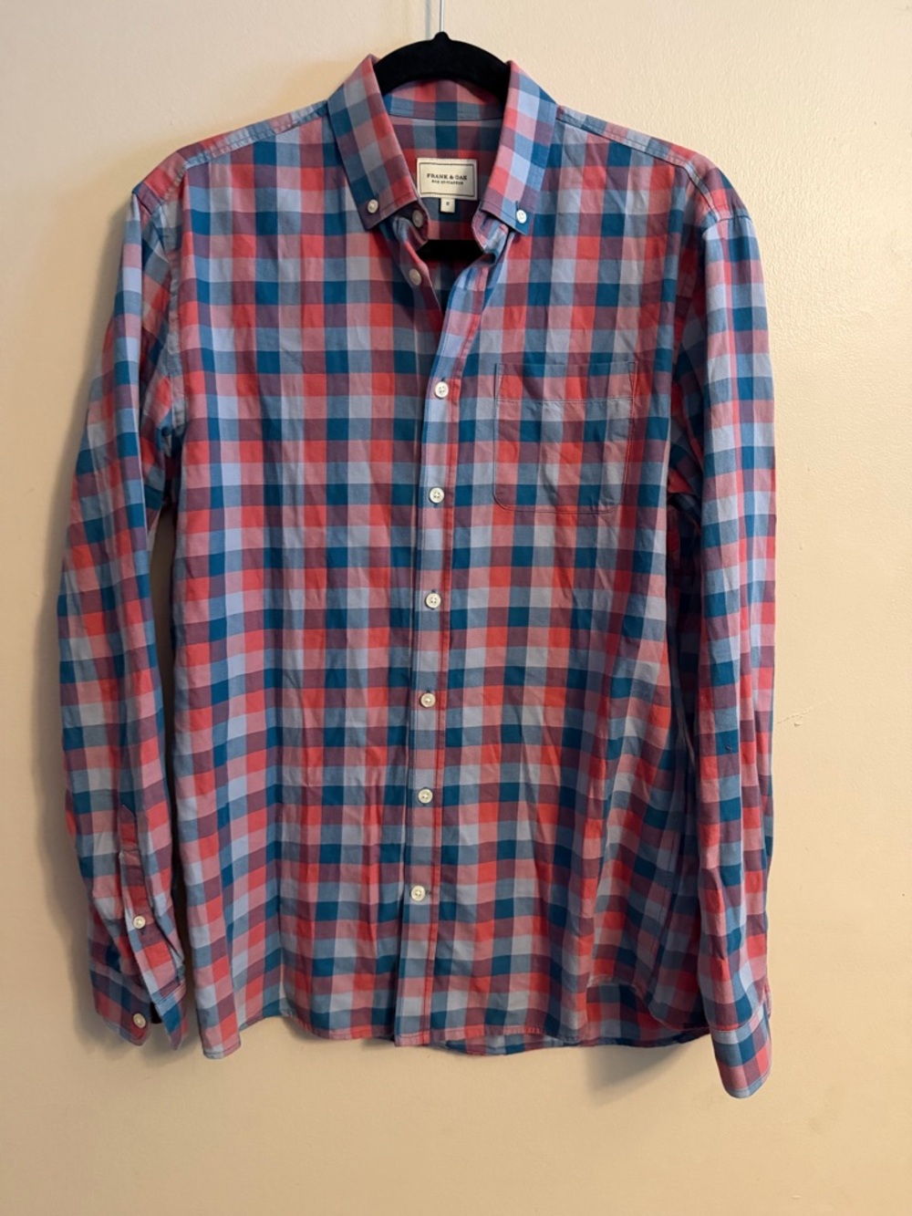 Frank & Oak Button-Down Plaid Shirt in Blue and Red